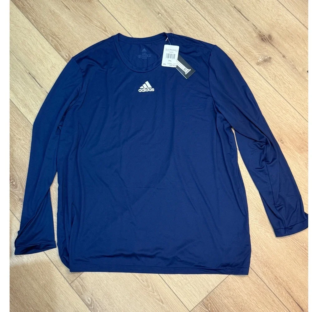 Adidas Mens LS Pregame A Long Sleeve Training Shirt Navy Blue HI5284 2XL NWT